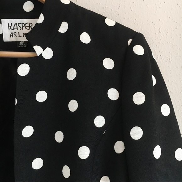 Kasper A.S.L. Petite Black White Polka Dot Blazer - Picture 2 of 5